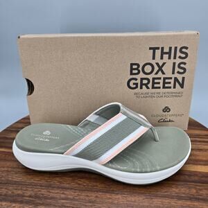 Clarks Sandals Women's 7 M Dusty Olive Mira Palm Thong Slip On Comfort Slides